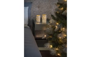STT Windlicht Stars weiss M 12LED, ww, D9 x H16cm, Timer 6/18