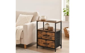 Relaxdays Beistelltisch mit 2 Schubladen Braun/Schwarz
