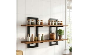 2243976_4 - Mediatech Relaxdays Wandregal 2 Ablagen 2 Stück Braun/Schwarz