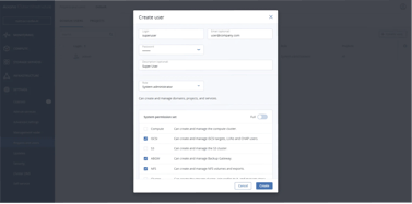 Acronis Cyber Infrastructure, Dialog zum Anlegen eines Benutzers