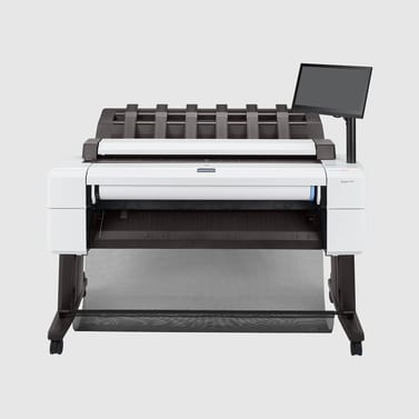 HP DesignJet T2600PS 36 Zoll, Ansicht von vorne vor grauem Hintergrund