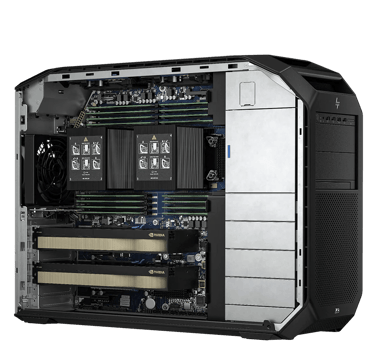 HP Z8 G5 Workstation, Blick ins Innere mit zwei Grafikkarten