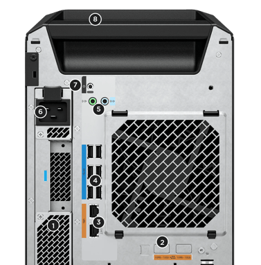 HP Z8 G5 Workstation, Rückseite mit Anschlüssen
