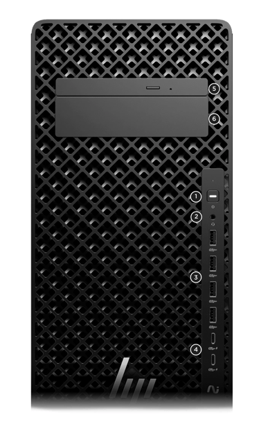 HP Z2 Tower G1i Workstation, Vorderseite mit Anschlüssen
