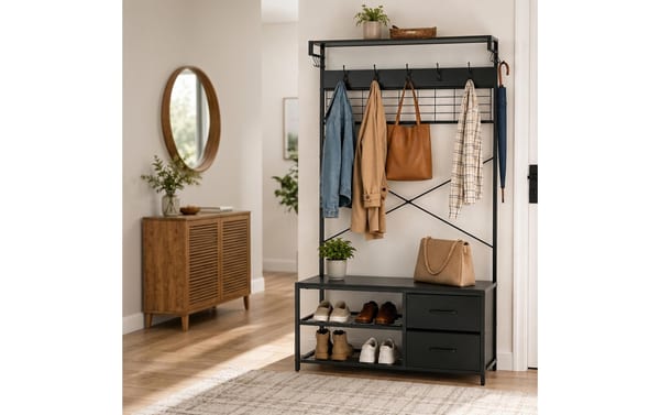 Relaxdays Garderobenständer mit Schuhregal Schwarz