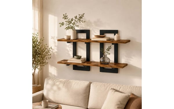 2243976_2 - Mediatech Relaxdays Wandregal 2 Ablagen 2 Stück Braun/Schwarz