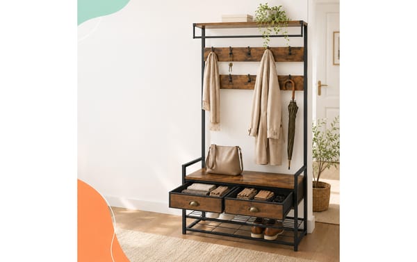 2243986_2 - Mediatech Relaxdays Garderobenständer mit Schuhregal Masse H x B x T: ca. 181 x 80 x 30 cm