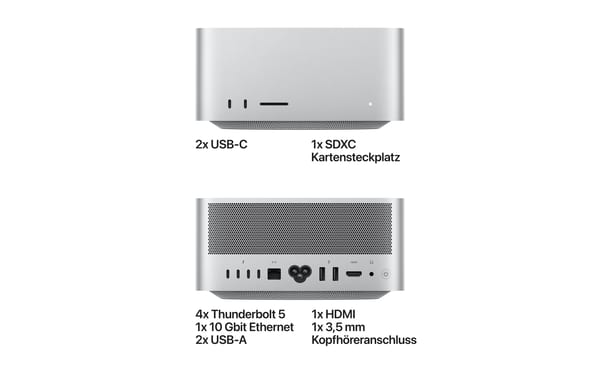 Mac Studio (M5 Max), Silber, Z1U4 18C CPU, 40C GPU, 64GB, 512GB, 10 GbE