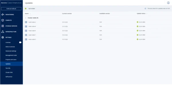 Acronis Cyber Infrastructure, Übersicht der Updates je Knoten