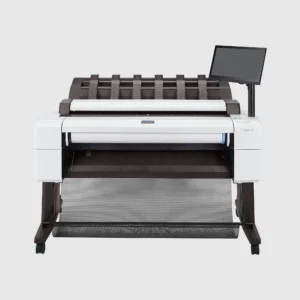 HP DesignJet T2600PS 36 bis 914mm A0 USB 20 LAN PostScript - Mediatech HP DesignJet T2600PS 36 Zoll, Ansicht von vorne vor grauem Hintergrund