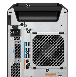 HP Workstation Z8 G5 TWR 5E8Y0EA XEON GOLD 6530 4x32GB 2TB W11P RTX A4000 - Mediatech HP Z8 G5 Workstation, Rückseite mit Anschlüssen