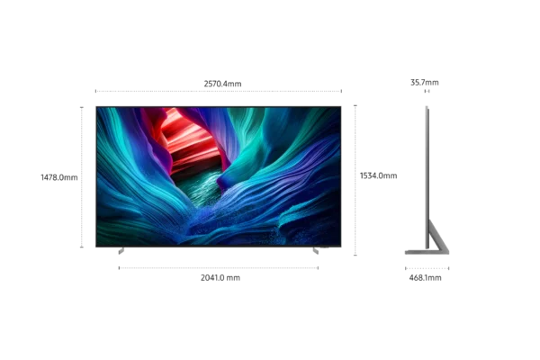Samsung MRE115MR95F Micro RGB 115 Zoll, Vorderansicht und Seitenansicht