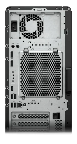 HP Z2 Tower G1i Workstation, Rückseite mit Anschlüssen