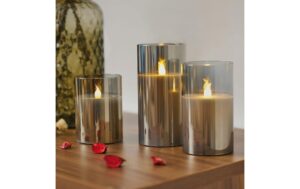 PAULEEN Classy Smokey Wachskerze 3er Set Batterie, Anthrazit, Weiss, 2400K