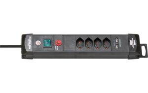 Brennenstuhl Premium-Line Steckerlieste 4xT13 und USB 3.1A, mit Schalter, schwarz