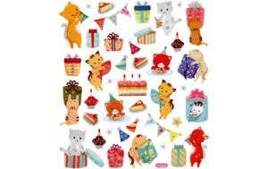 Creativ Company Sticker Katze/Geburstag Blatt 15 x 16.5 cm, Glitzer
