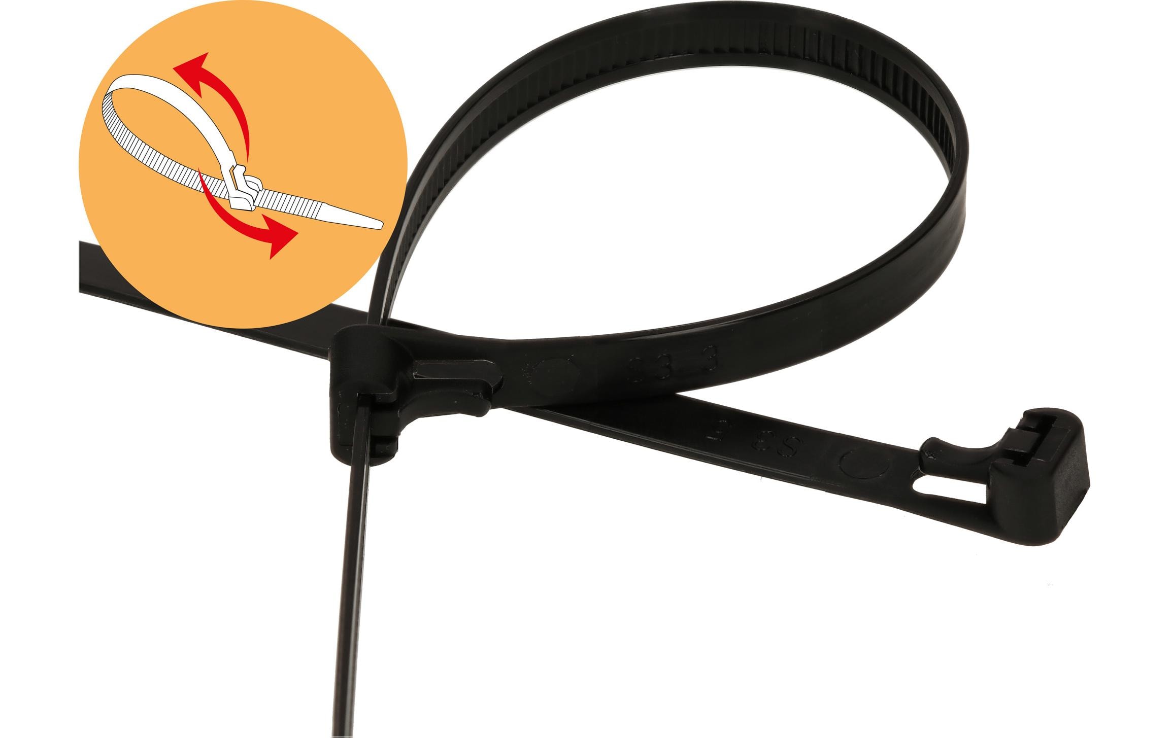 1061129_1 - Mediatech Max Hauri Kabelbinder 200 x 7.5 schwarz, 20 Stück, wiederlösbar