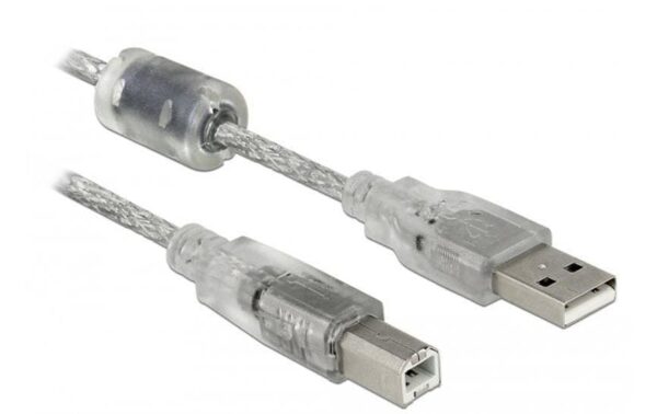 USB2-Kabel 0.5m A-B, Ferritkern Geeignet für Drucker u. Scanner,transparent