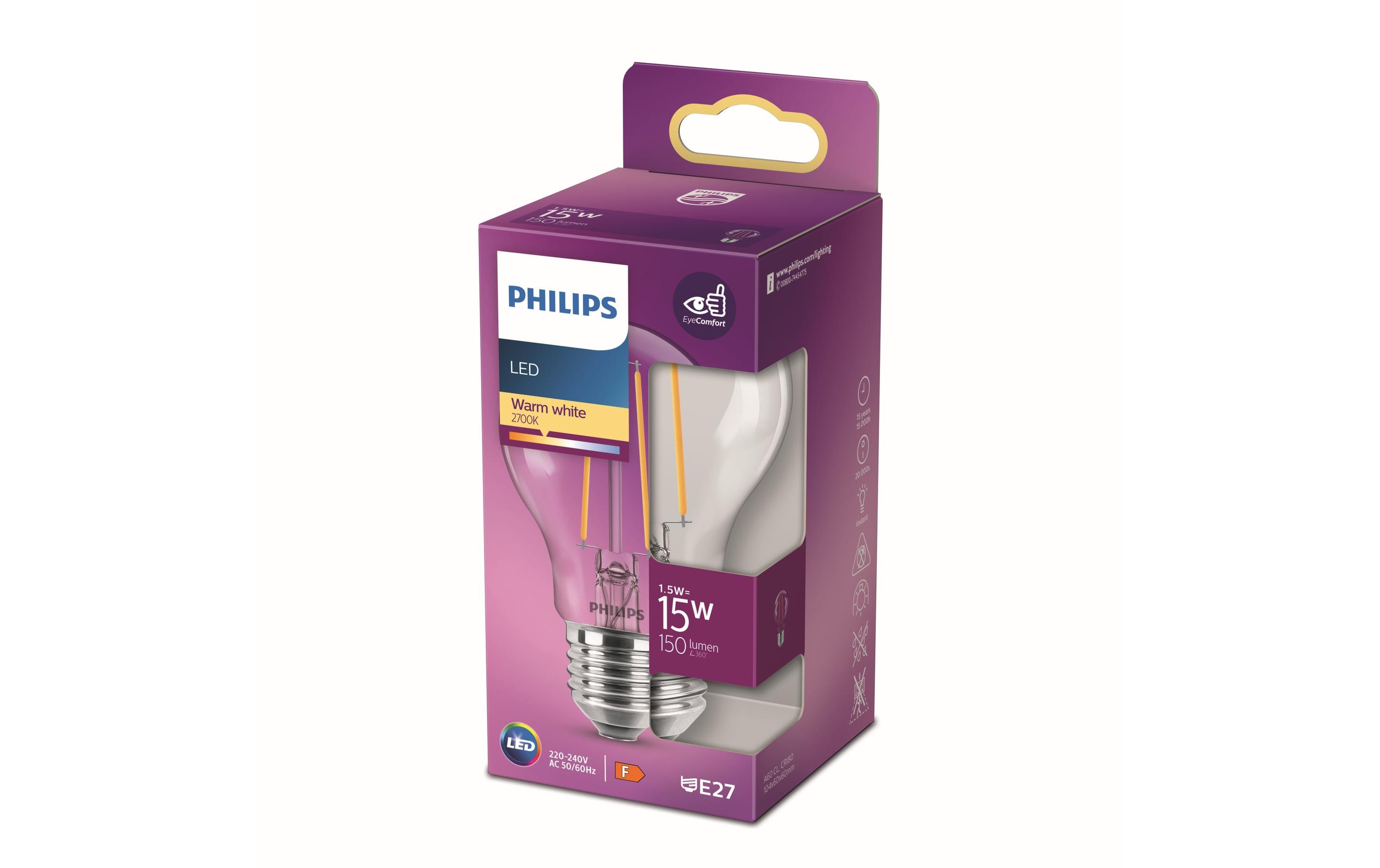 1086877_1 - Mediatech Philips LED Lampe 1.5W (15W) E27, A60, 150lm, 2700K, klar