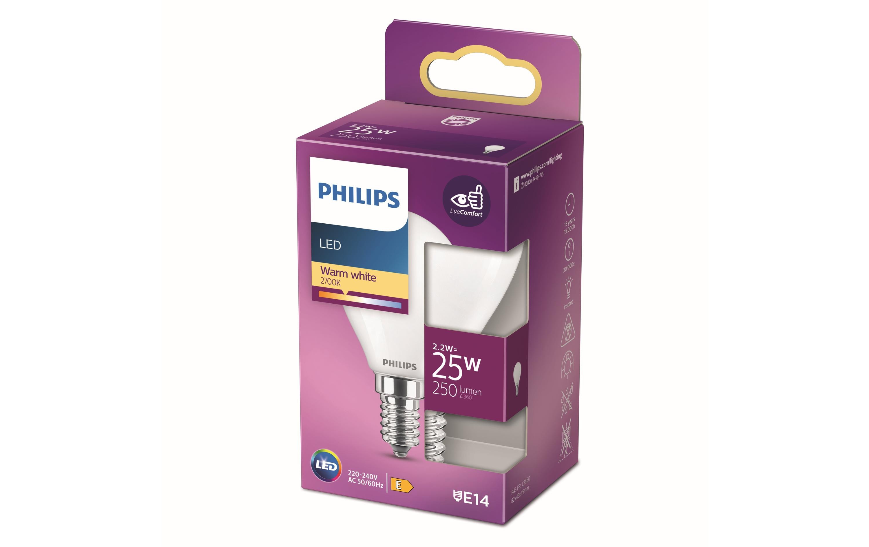 1086934_1 - Mediatech Philips LED Lampe 2.2W (25W) E14, P45, 250lm, 2700K, matt