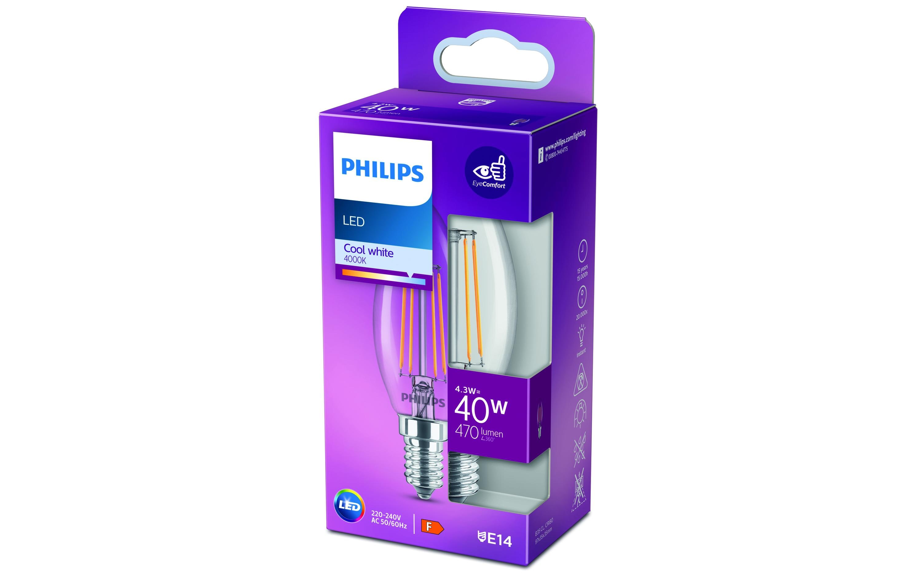 1086944_1 - Mediatech Philips LED Lampe 4.3W (40W) E14, B35, 470lm, 4000K, klar