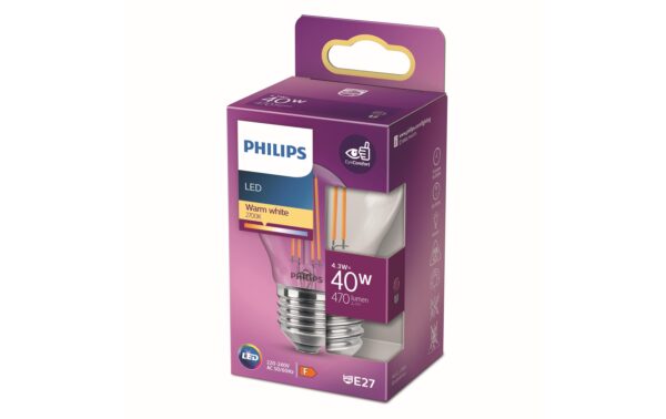 Philips LED Lampe 4.3W (40W) E27, P45, 470lm, 2700K, klar