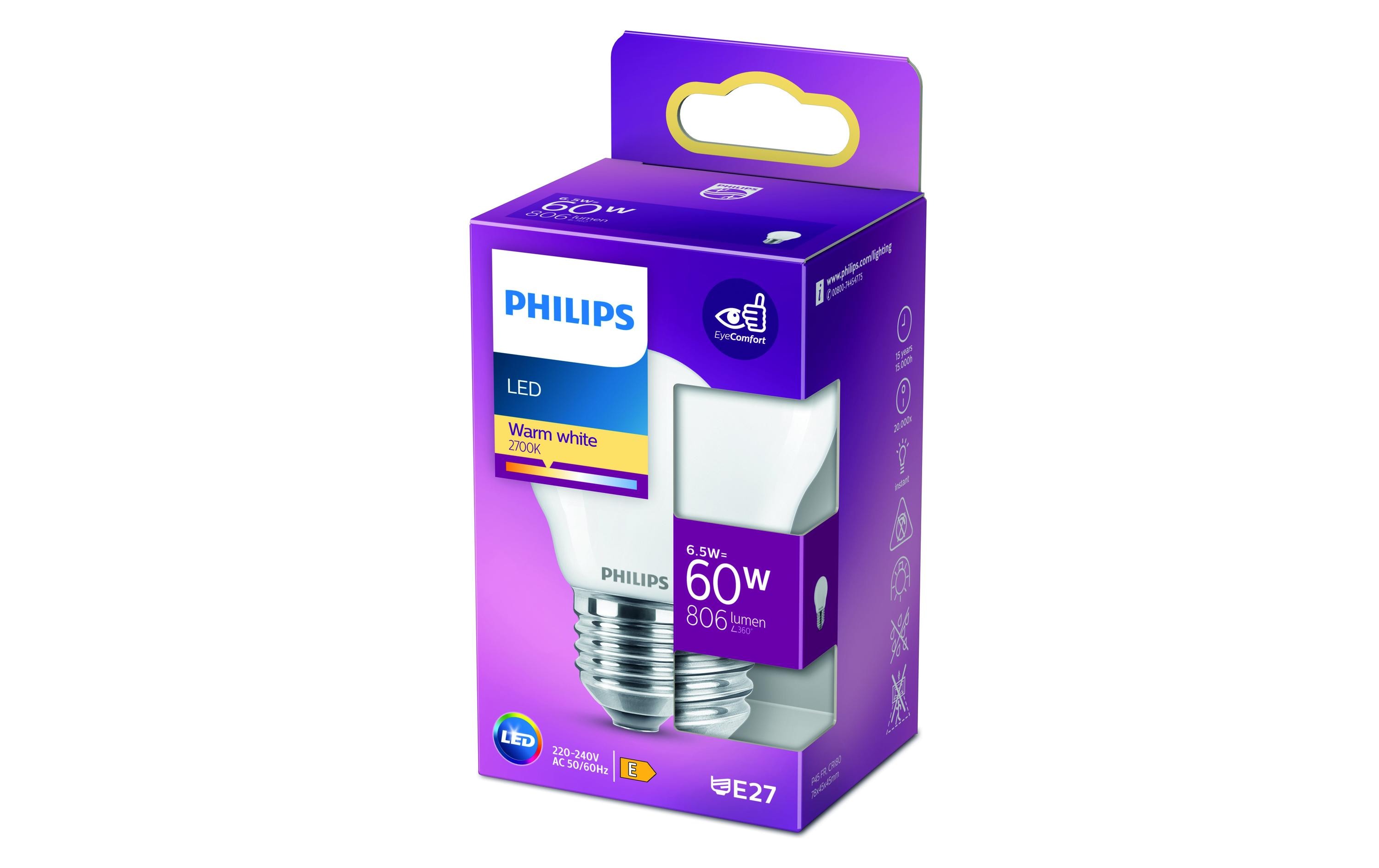 1086956_1 - Mediatech Philips LED Lampe 6.5W (60W) E27, P45, 806lm, 2700K, matt