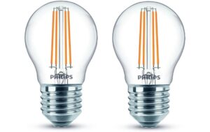 Philips LED Lampe 4.3W (40W) E27, P45, 470lm, 2700K, klar, 2er