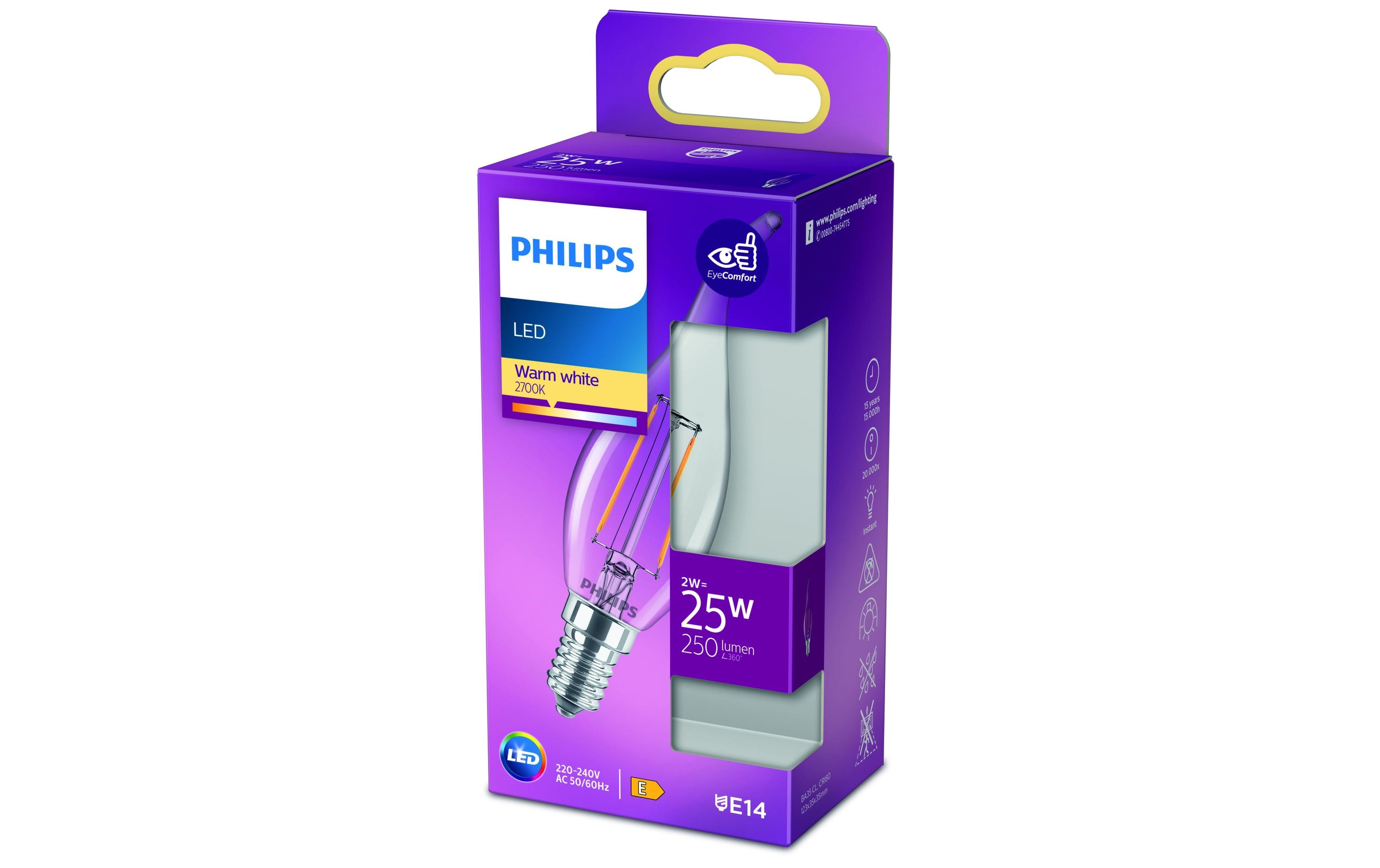 1086970_1 - Mediatech Philips LED Lampe 2W (25W) E14, BA35, 250lm, 2700K, klar
