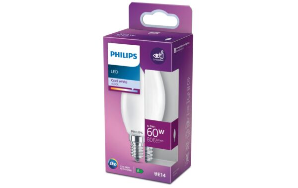 Philips LED Lampe 6.5W (60W) E14, B35, 806lm, 4000K, matt