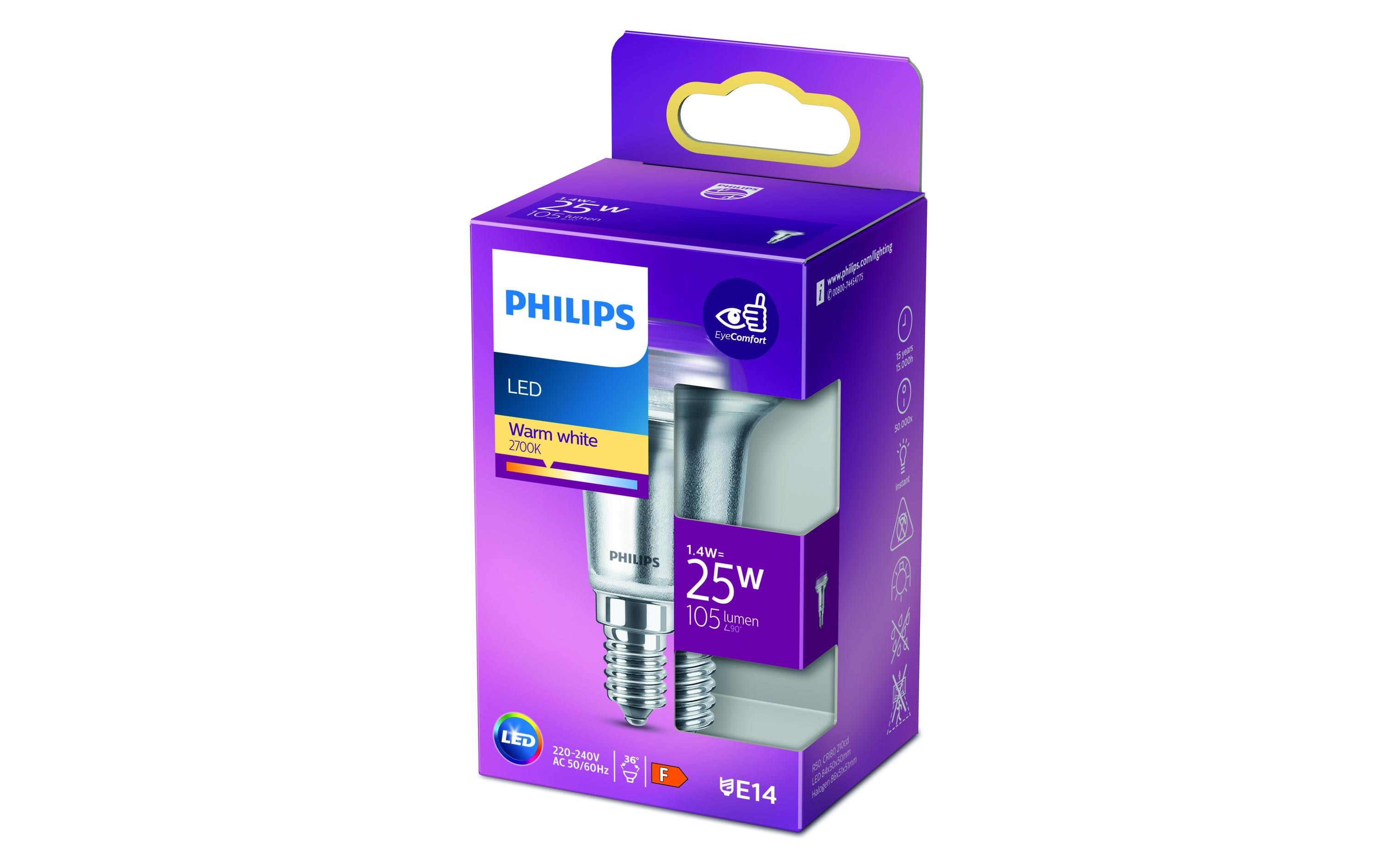 1087012_1 - Mediatech Philips LED Lampe 1.4W (25W) E14, R50, 105lm, 2700K, klar
