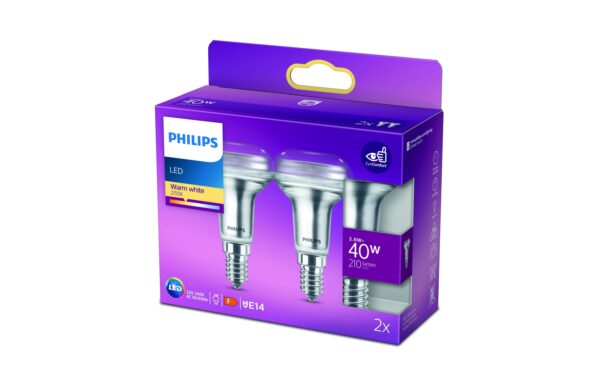 1087015_1 - Mediatech Philips LED Lampe 2.8W (40W) E14, R50, 210lm, 2700K, klar, 2er