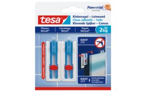 Tesa verstellbarer Klebenagel 2 x 2KG für Leinwände, Fliesen & Metall