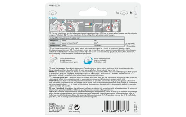 Tesa Deckenhaken 1 x 0.5KG für Tapete & Putz