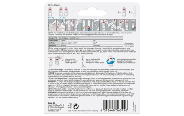 Tesa verstellbarer Klebenagel 4 x 1KG für Tapete & Putz 3+1