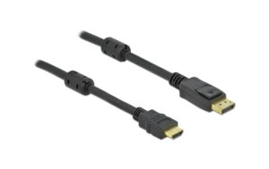 Delock DisplayPort - HDMI Kabel, 10m Schwarz, Auflösung 3840x2160@60 Hz, aktiv