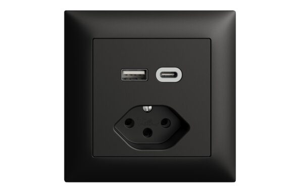 Feller EDIZIOdue Steckdose 1xUSB A,1xUSB C schwarz, 3A, 1xT13, UP