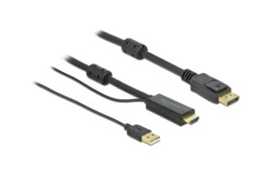 Delock HDMI - Displayport Konverterkabel 2m Schwarz, 4K/30Hz, USB-A Stromversorgung