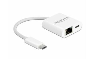 Delock USB Typ-C zu LAN / PD Adapter 10/100/1000Mbps Gigabit, PD, weiss, Kompakt