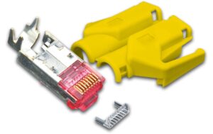 Hirose Stecker TM21, 50er Pack, KAT6 inkl. Knickschutztülle, gelb