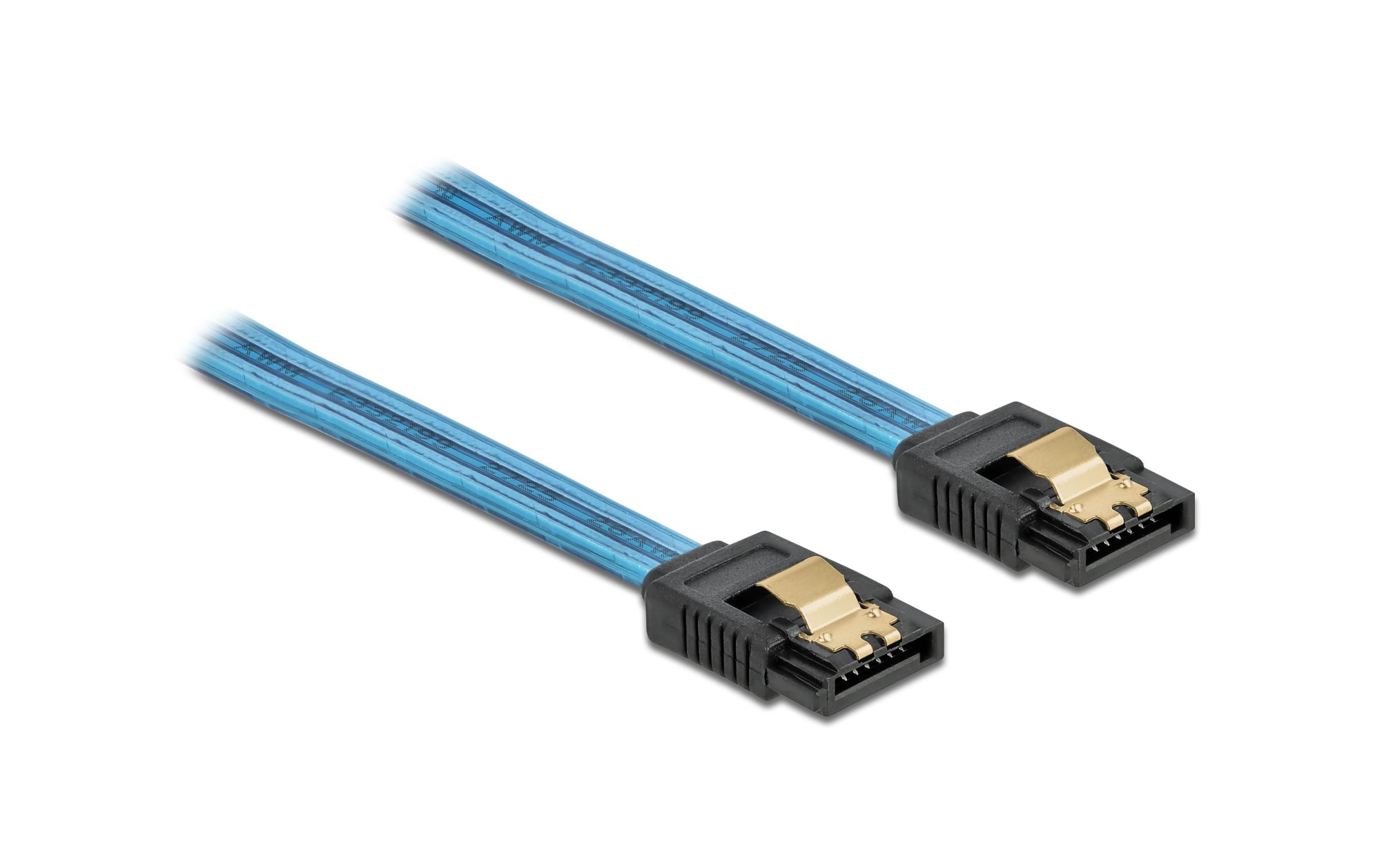 Delock SATA Kabel: 50cm Leuchteffekt blau 6 Gbps, UV Leuchteffekt blau