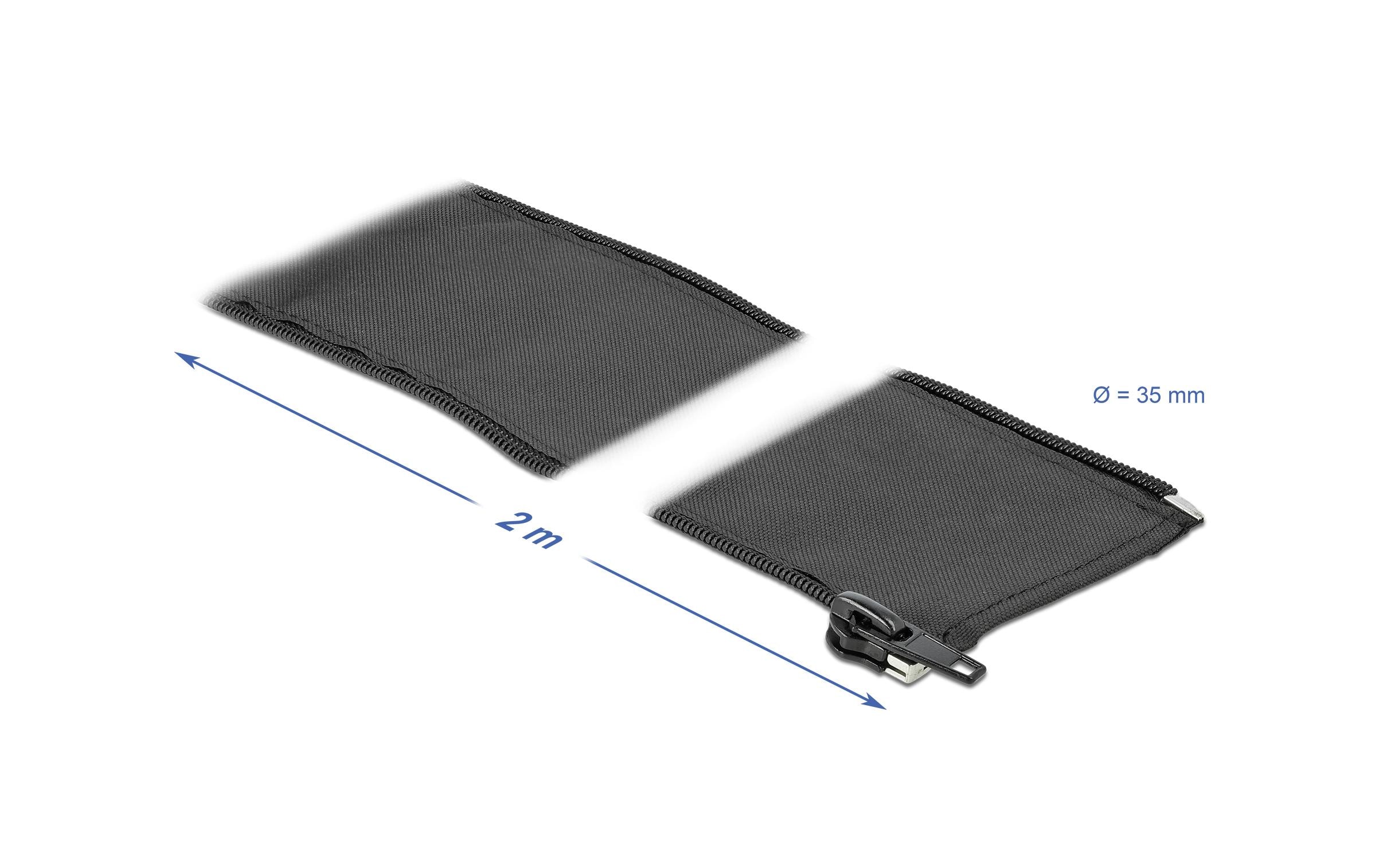 1133387_1 - Mediatech Delock Gewebekabelschlauch, 2mx35mm Reissverschluss, hitzebeständig, Schwarz