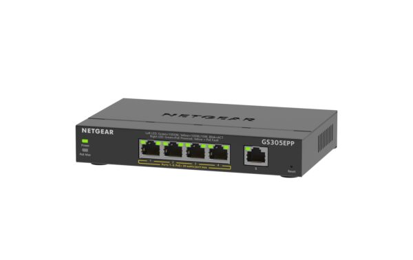 1134544 - Mediatech Netgear GS305EPP: 5 Port PoE Switch 5x Gigabit, 4x PoE (120W), Fanless kaufen Schweiz | Mediatech.ch