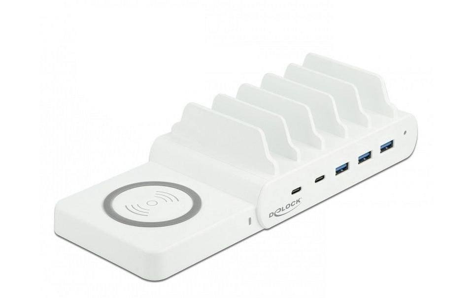 Delock Ladestation 2x USB-C PD+ 3x USB-A Weiss, Wireless-Ladefläche, 110W kaufen Schweiz | Mediatech.ch