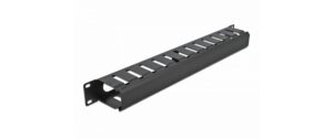 Delock Kabelmanagement Panel: Schwarz mit 2 Oeffnungen, 1HE, aus Metall