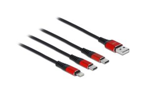 Delock USB2.0-Ladekabel 3 in 1, 1m USB-A zu Lightning, 2xUSB-C bis 3A
