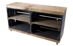 Holz Zollhaus Vintage Regal auf Rollen Schwarz, Kiefer, 100x30x50 cm, FSC 100%