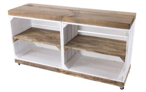 Holz Zollhaus Vintage Regal auf Rollen Weiss, Kiefer, 100x30x50 cm, FSC 100%