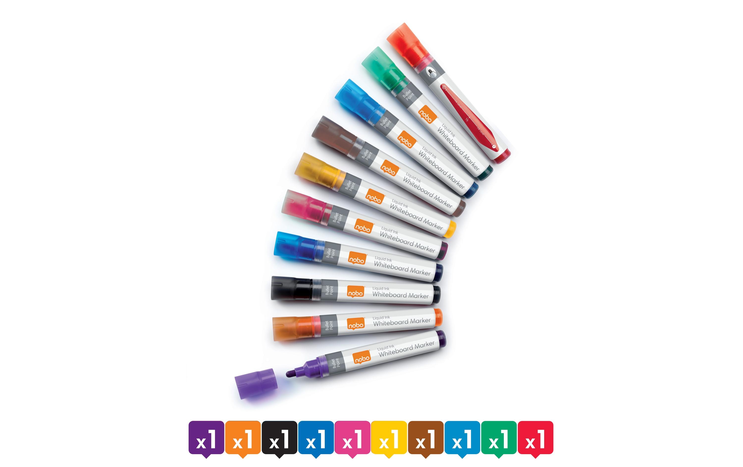 1162949_2 - Mediatech Nobo Liquid Ink Boardmarker 3mm Rundspitze 10 stk., trocken abwischbar, sortiert