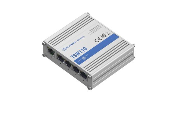 Teltonika TSW110 Industrie Switch 5x GE, 4Pin DC 9 - 30 VDC, DIN&Wand Montage